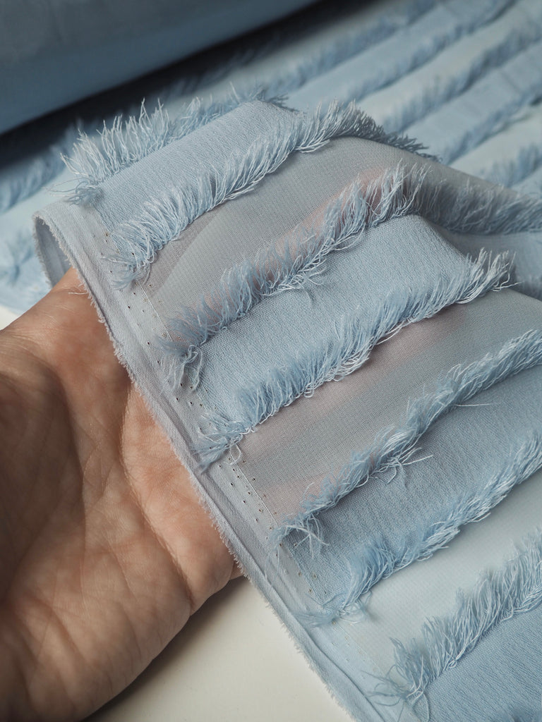 Light Blue Stripe Fringe Chiffon