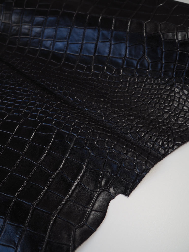 Shiny Black Embossed Crocodile Calfskin