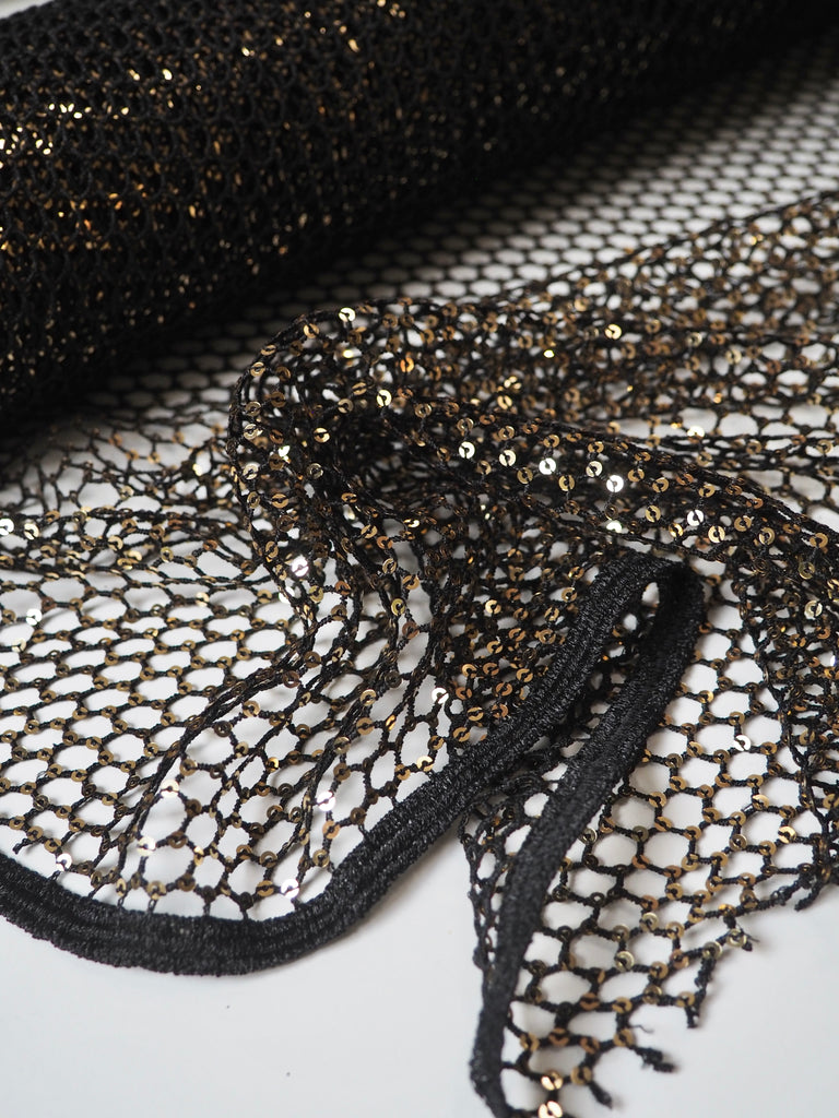 Black Sequin Guipure Fishnet Lace