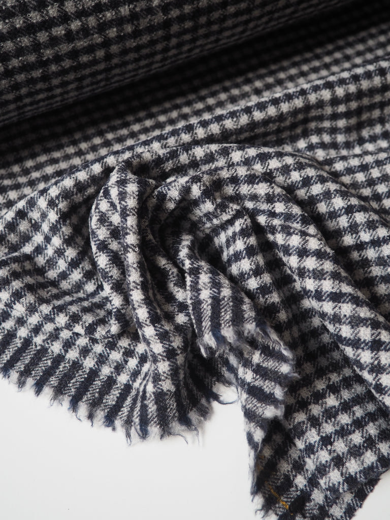 Blue Plaid Wool Flannel Bouclé