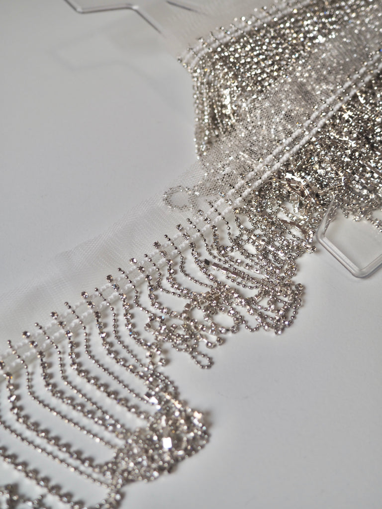 Clear Silver Crystal Tassel Chain Trim 9cm