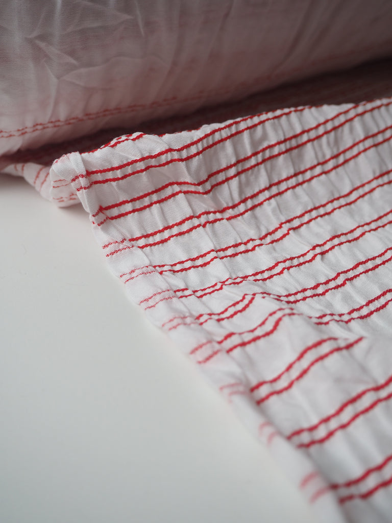 Red + White Degrading Stripe Viscose (Per Piece)