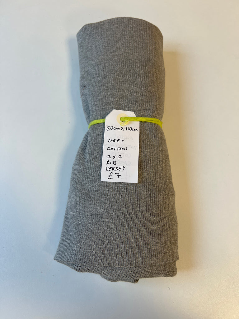 Grey Cotton 2x2 Rib Jersey Remnant