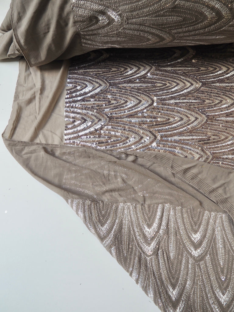 Taupe + Silver Striped Sequin Stretch Mesh