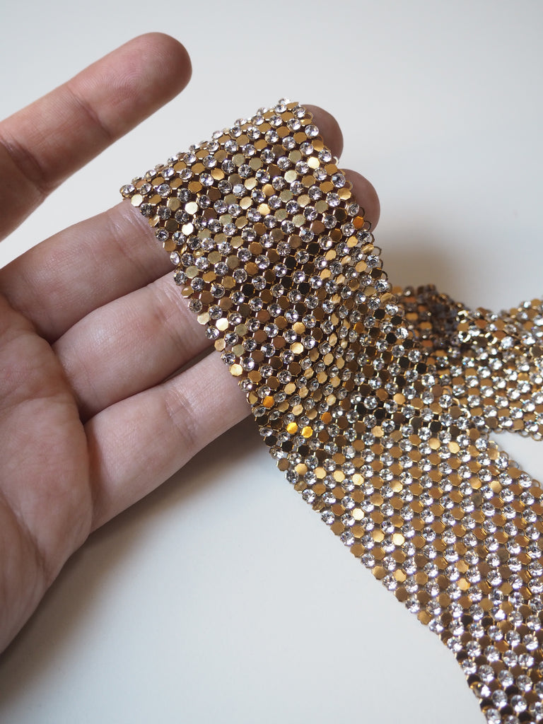 Gold Crystal Chainmail Trim 40mm