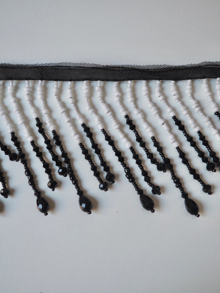 Monochrome Beaded Fringe Trim 11cm