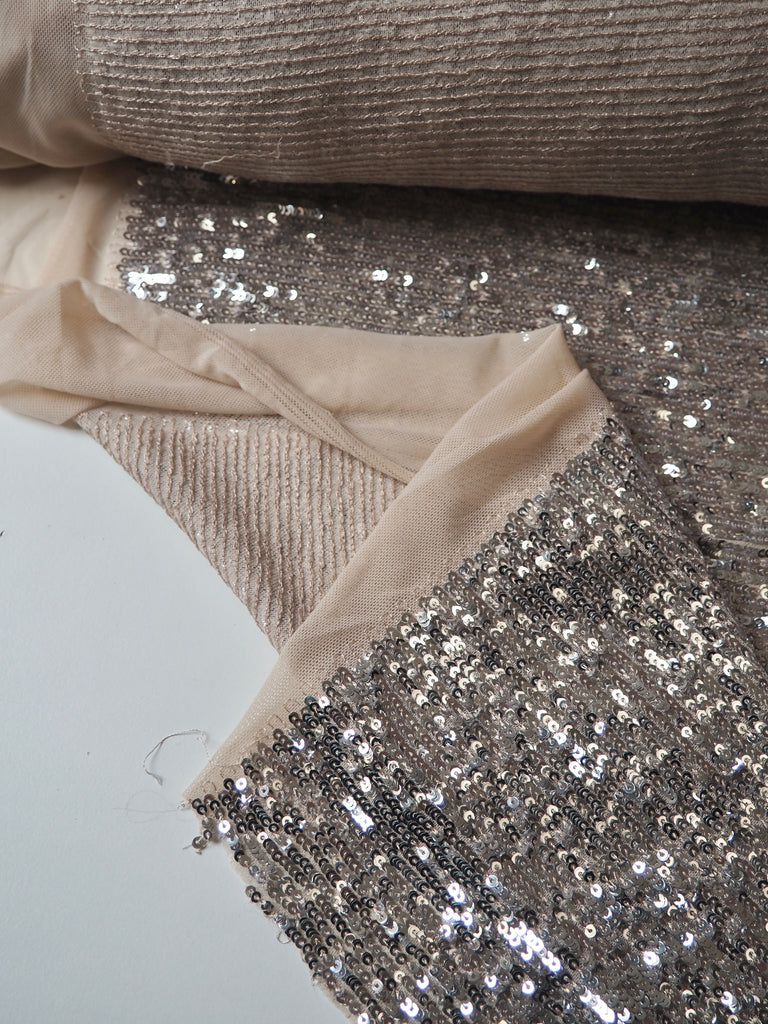 Silver/Sand Sequin Stretch Mesh