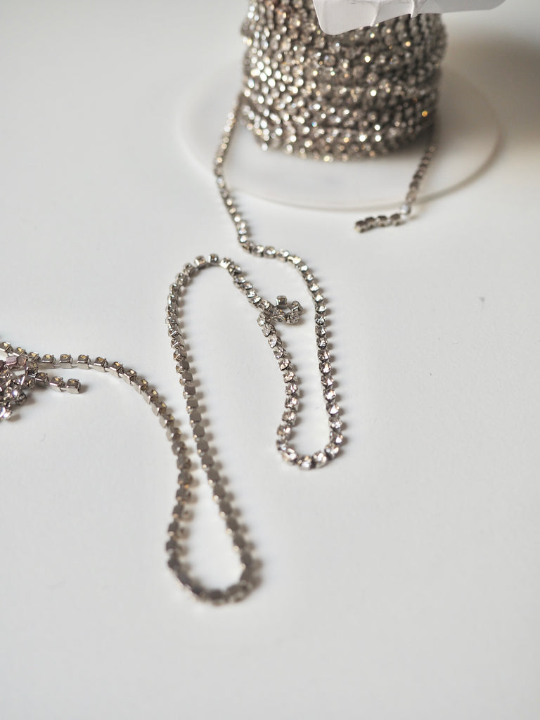 Clear Crystal Silver Cup Chain 2mm