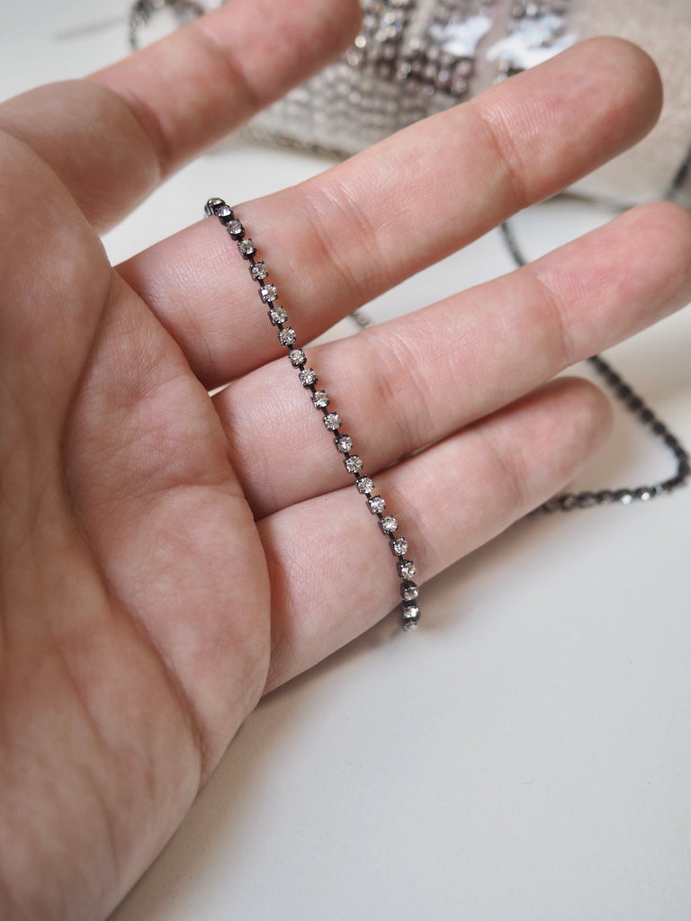 Clear Crystal Gunmetal Cup Chain 2mm