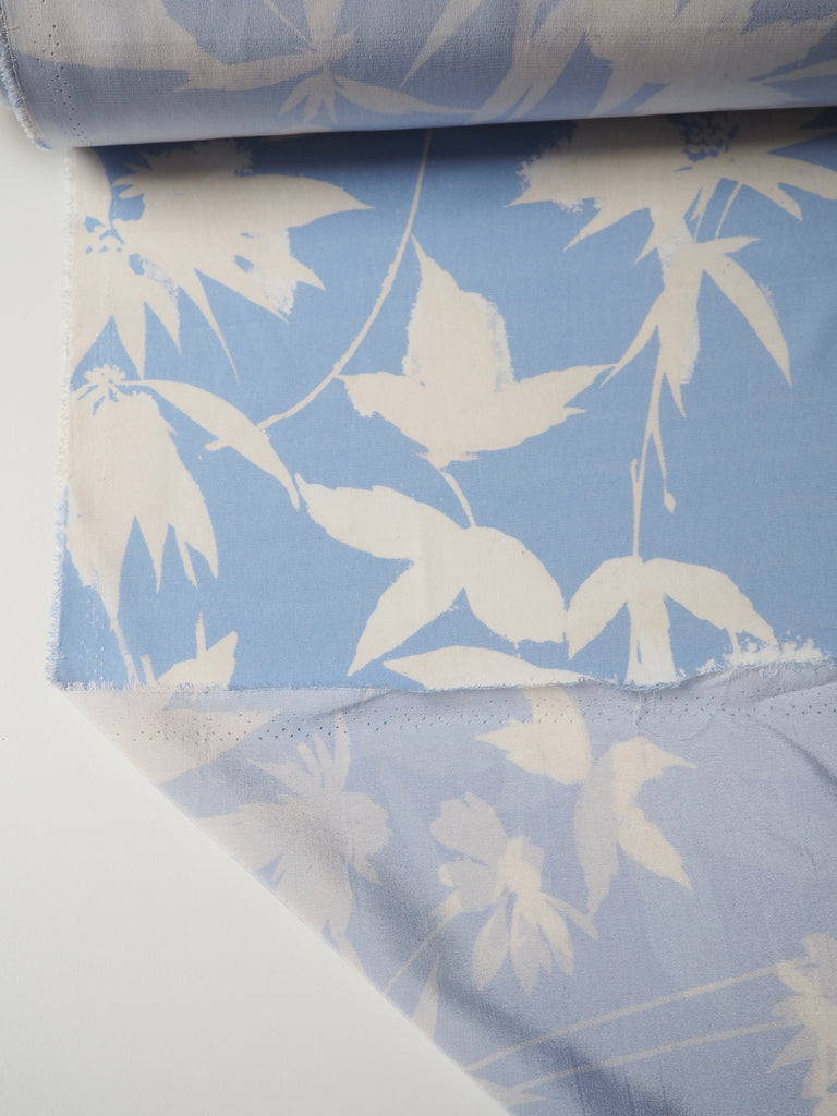 Periwinkle Shadow Leaf Silk Crepe De Chine