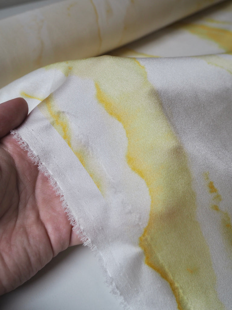 Ivory + Yellow Marbled Heavy Silk Satin