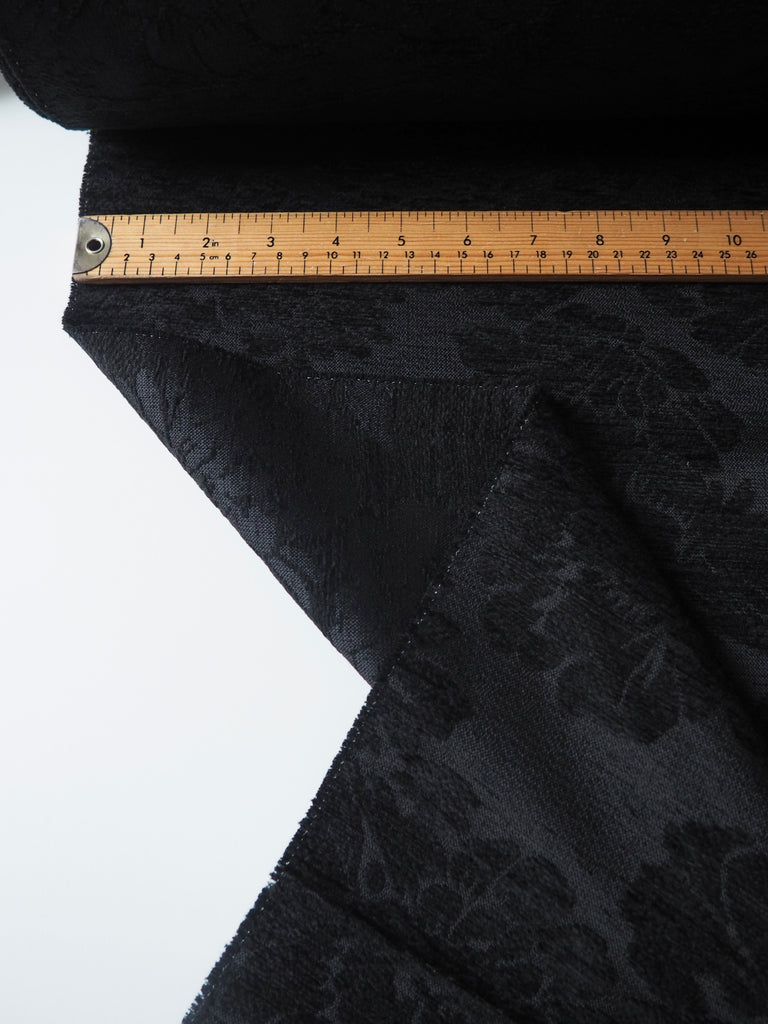 Black Chenille Floral Jacquard