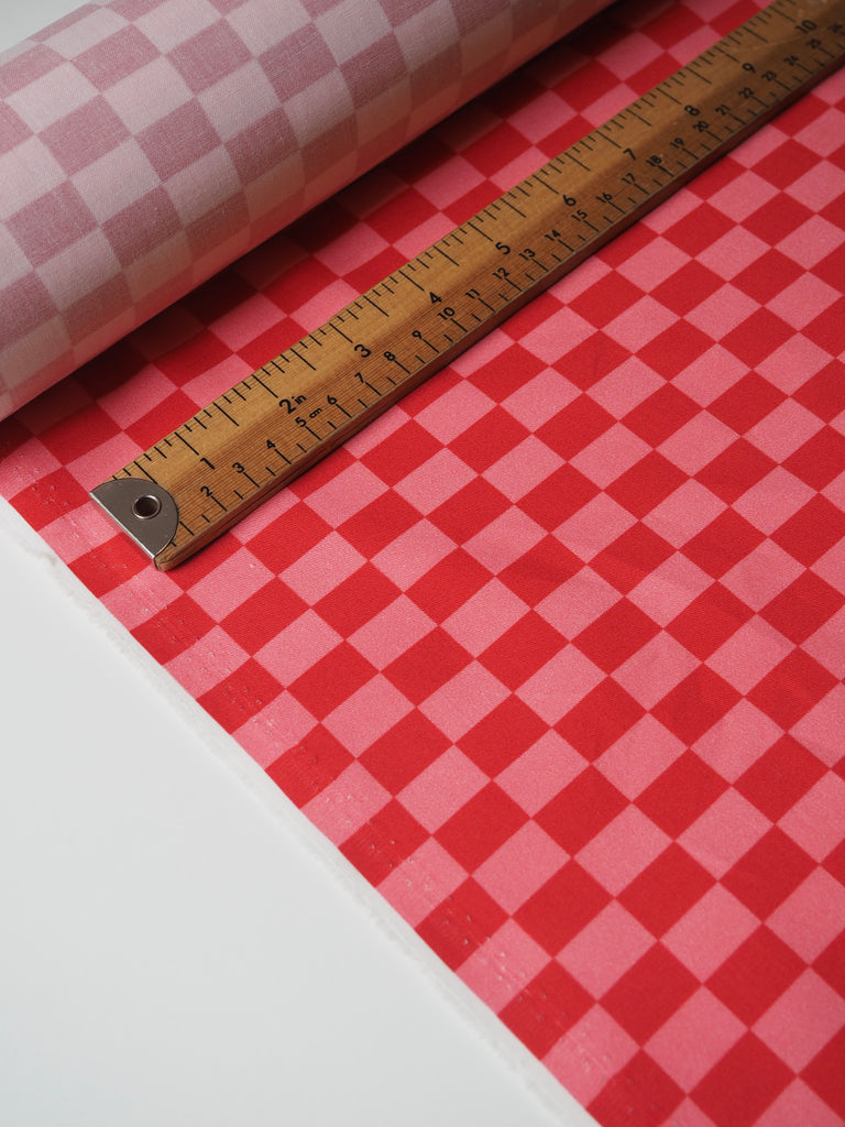 Pink + Red Small Checkerboard Cotton Twill