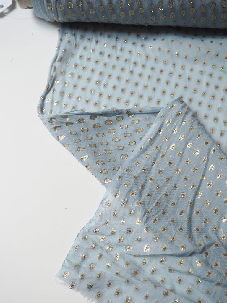 Blue Lurex Dotted Silk Chiffon