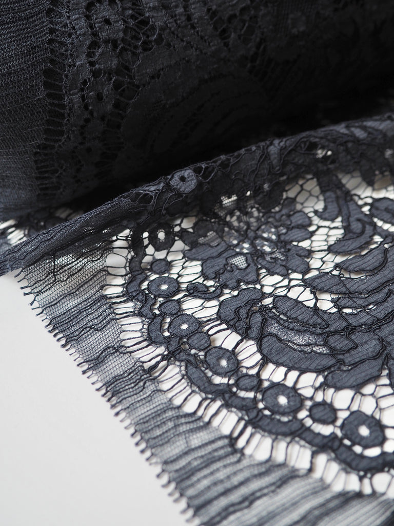 Charcoal Blue Corded Floral Cotton Lace