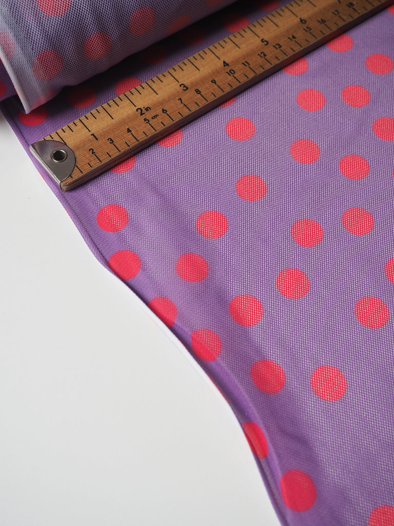 Red + Purple Polka Dot Stretch Mesh