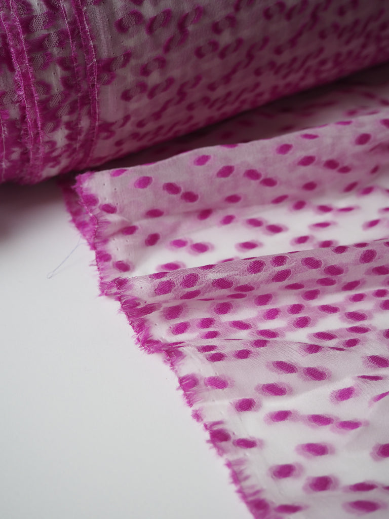 Magenta Spotted Silk Jacquard Chiffon