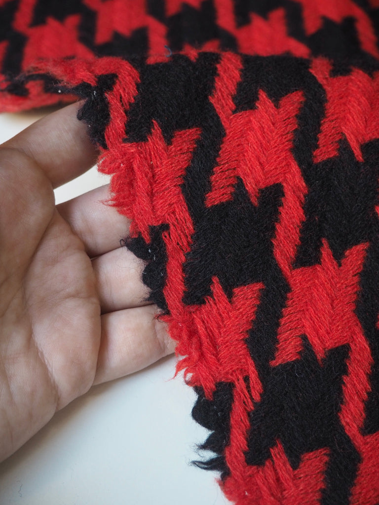Red Jumbo Houndstooth Wool Jacquard