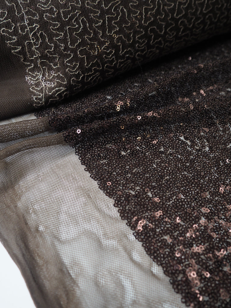 Brown Sequin Stretch Mesh