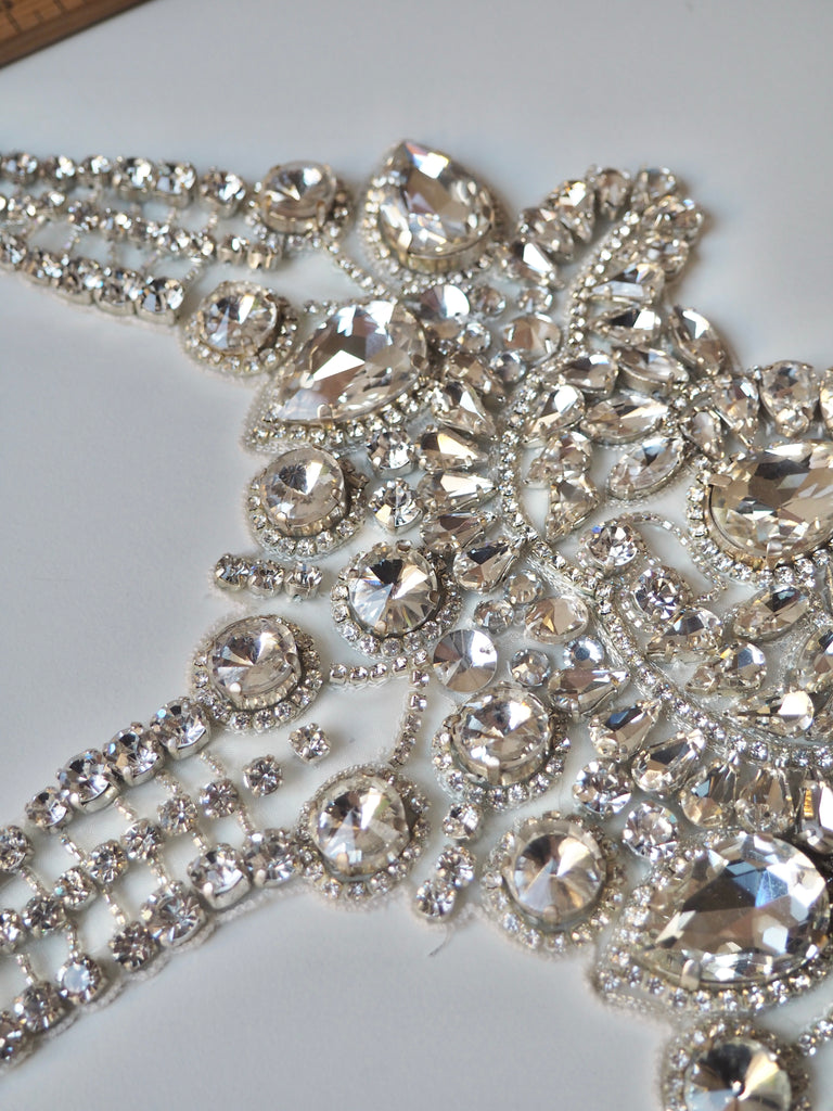 Hand Beaded Large Silver Crystal Appliqué