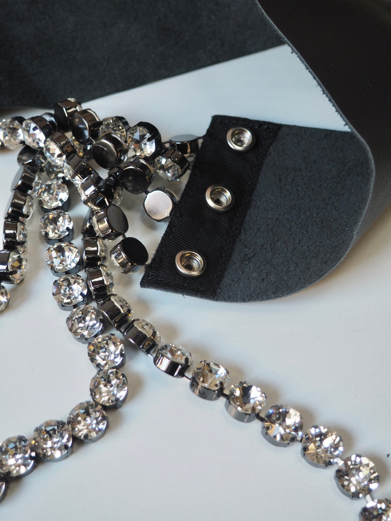 Crystal + Black Leather Belt 110cm