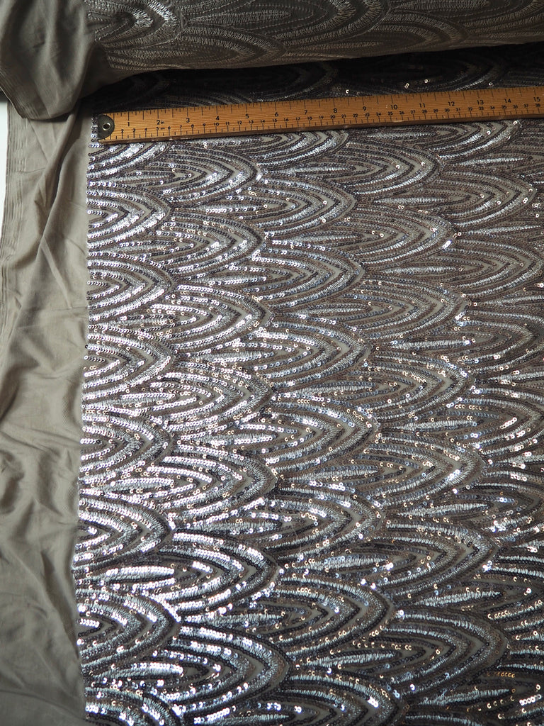 Taupe + Silver Striped Sequin Stretch Mesh