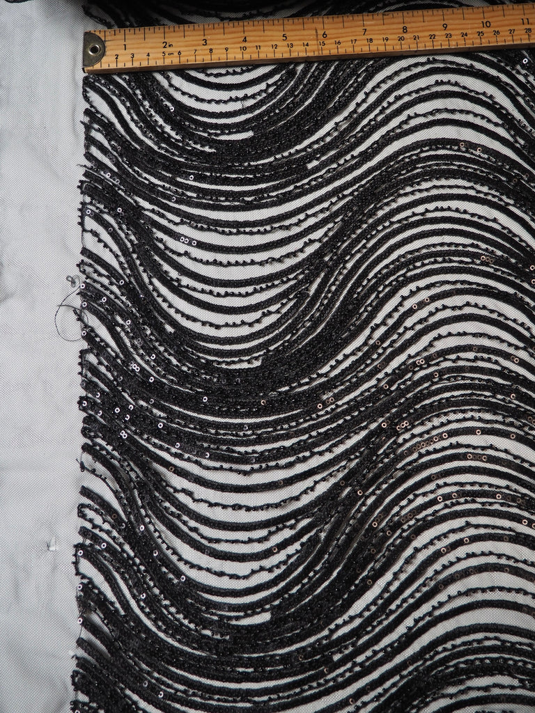 Black Wave Beaded Sequin Tulle