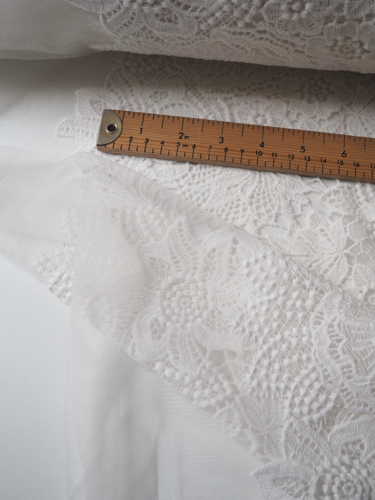 White Floral Cotton Embroidered Tulle