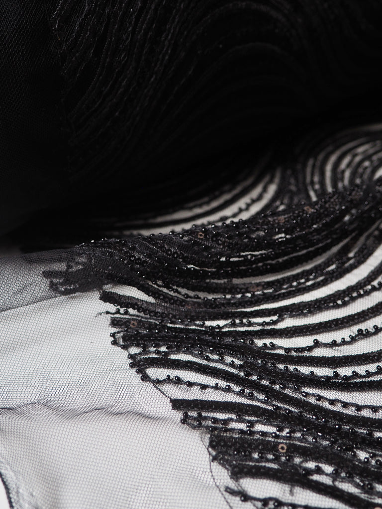 Black Wave Beaded Sequin Tulle