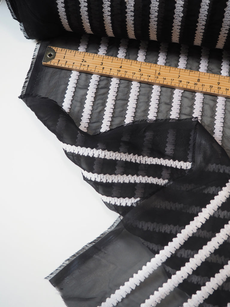 Monochrome Embroidered Stripe Chiffon