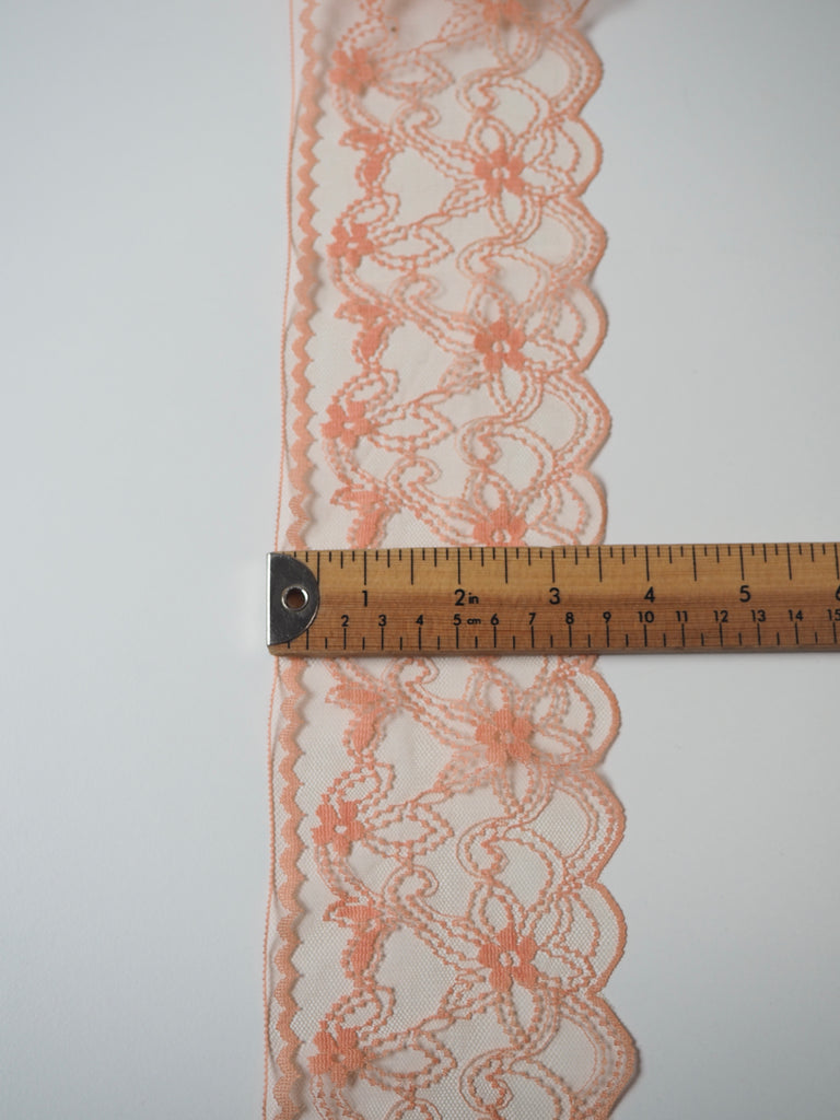 Peach Ribbon Floral Lace Trim 8.5cm