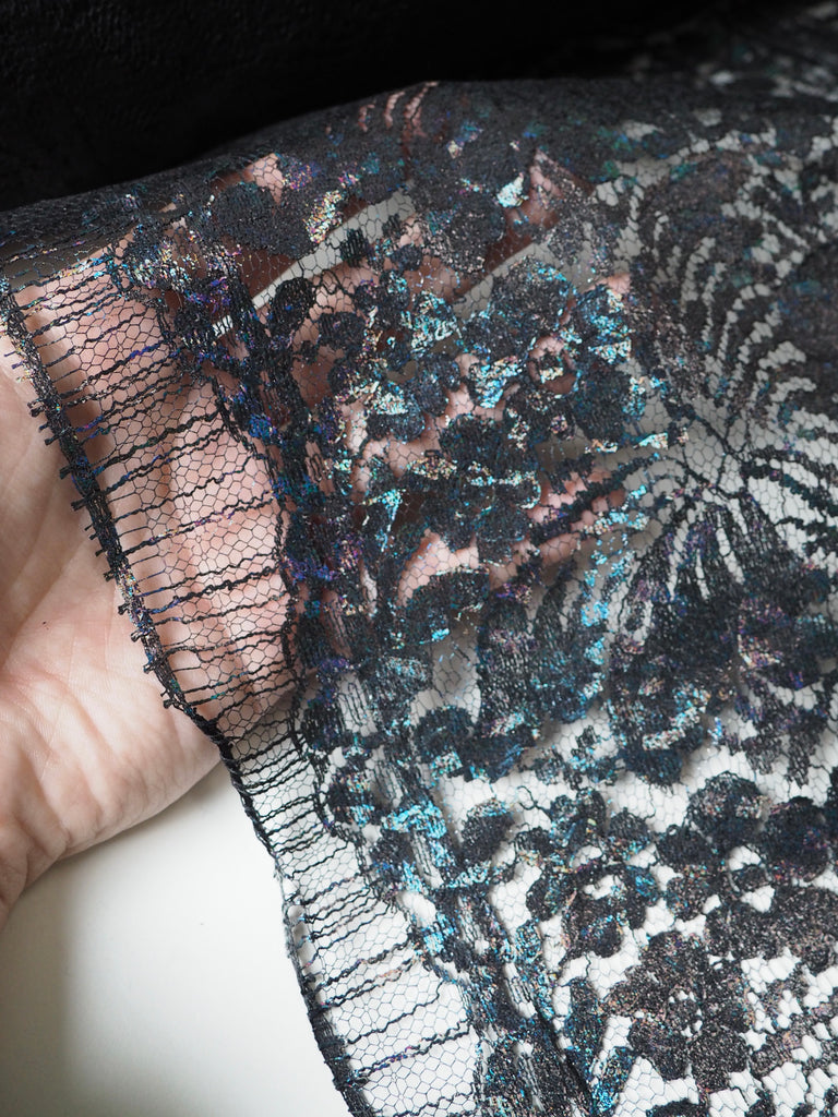Black Iridescent Foiled French Lace