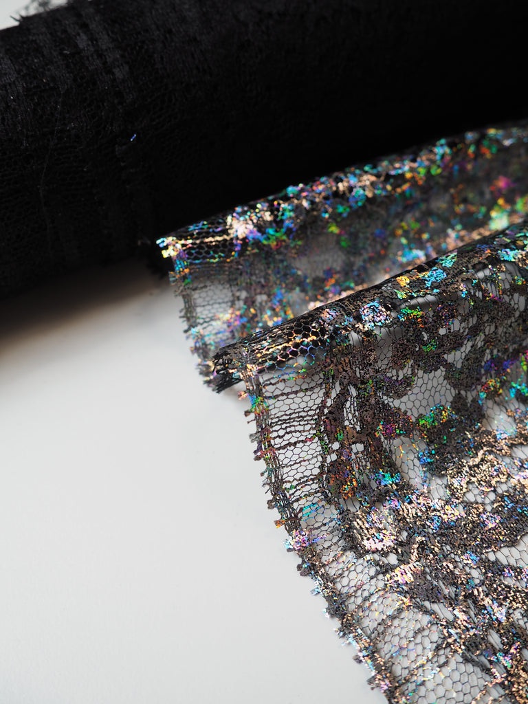 Silver Iridescent Foiled French Lace
