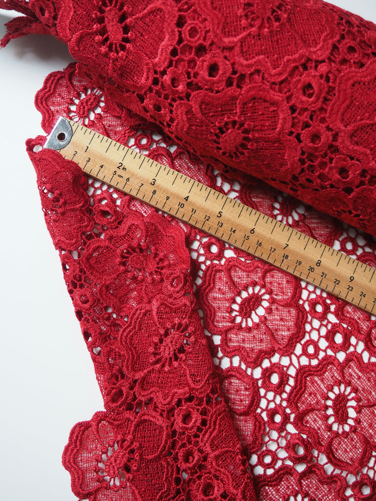 Red Dahlia Satin Guipure Lace