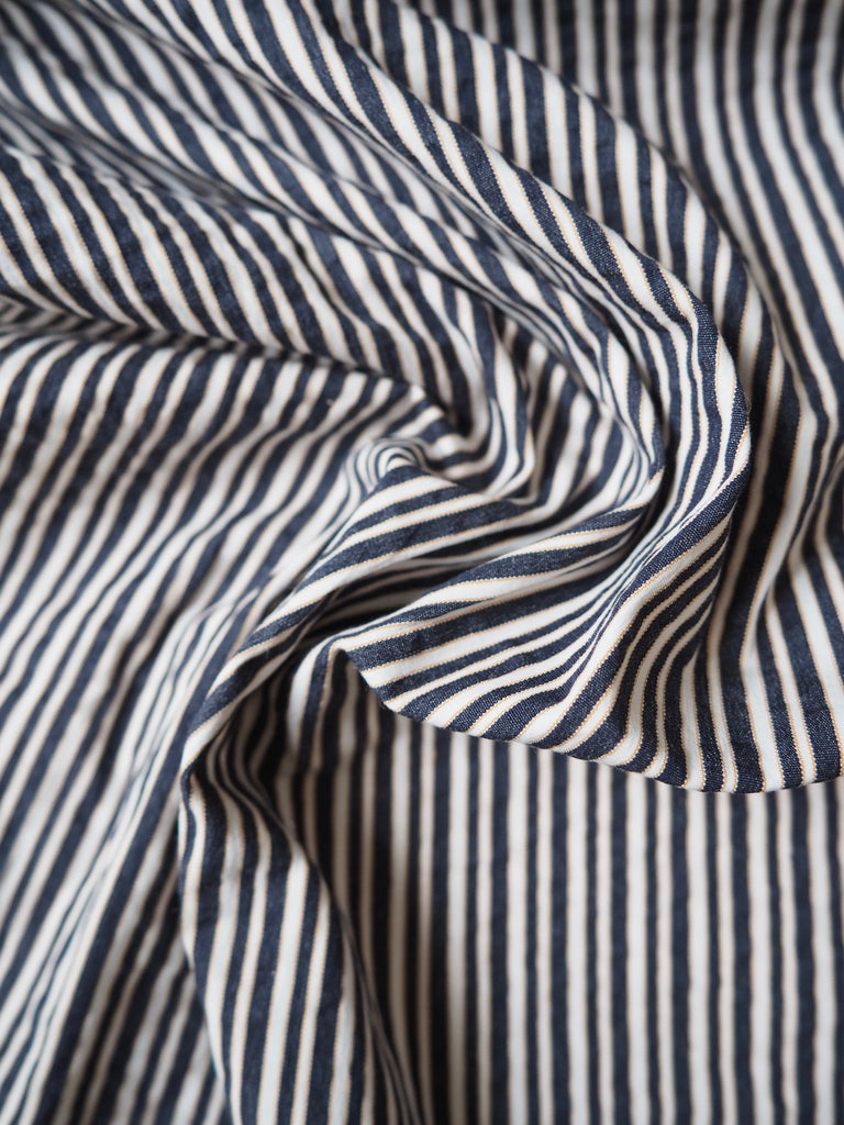 Navy Multi Stripe Cotton Seersucker