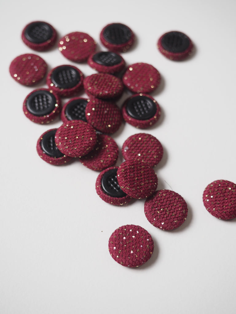 Merlot Gold Glitter Tulle Fabric Covered Buttons 12mm
