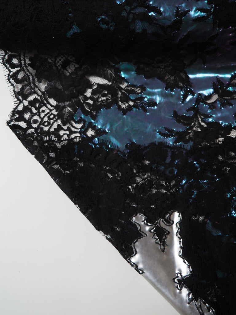 Holographic Black Plastic Cut-away Lace