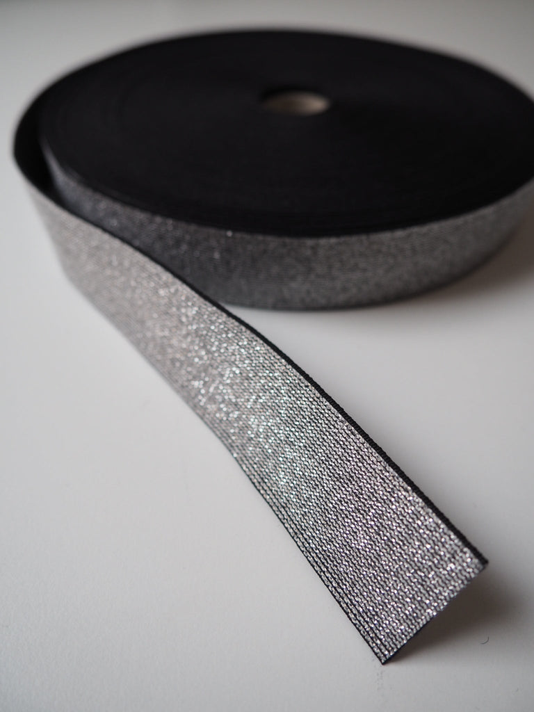 Silver Metallic Lurex Elastic 35mm
