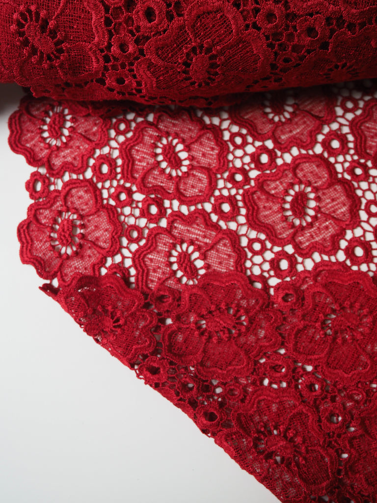 Red Dahlia Satin Guipure Lace