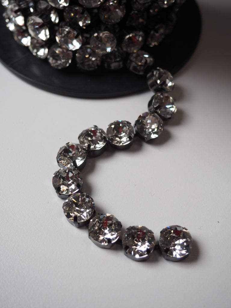 Large Clear Crystal + Black Metal Cup Chain - 12mm