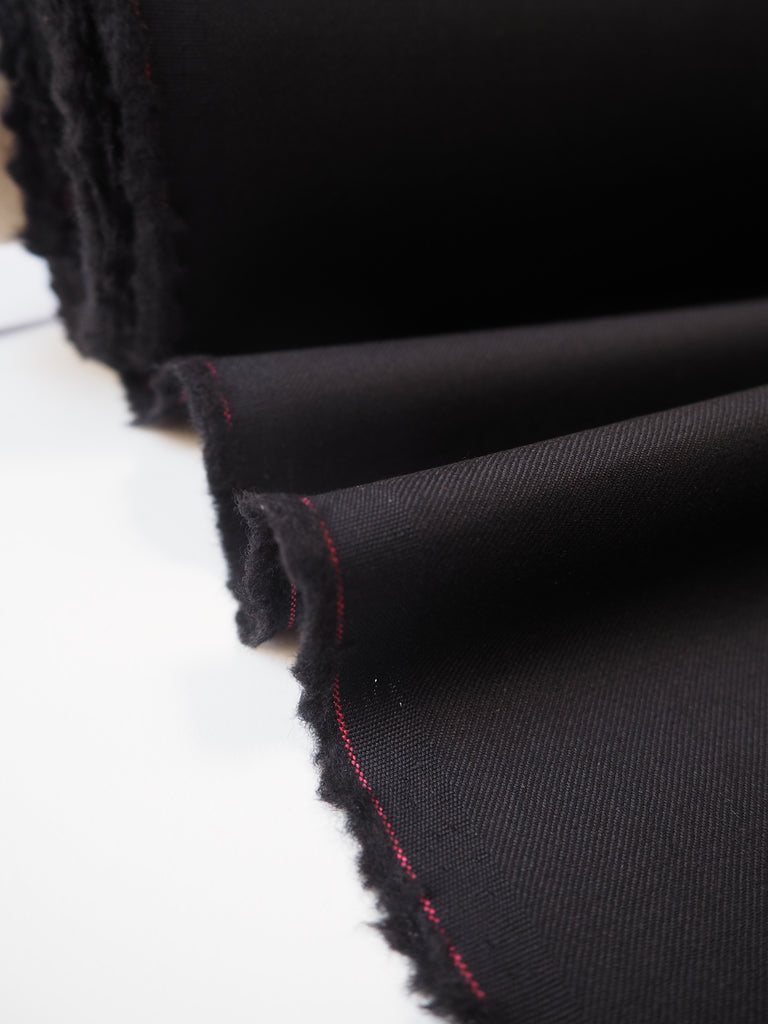 Black Sateen Wool Textured Twill