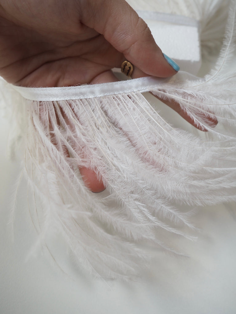 Ivory Ostrich Feather Fringing + Satin Ribbon