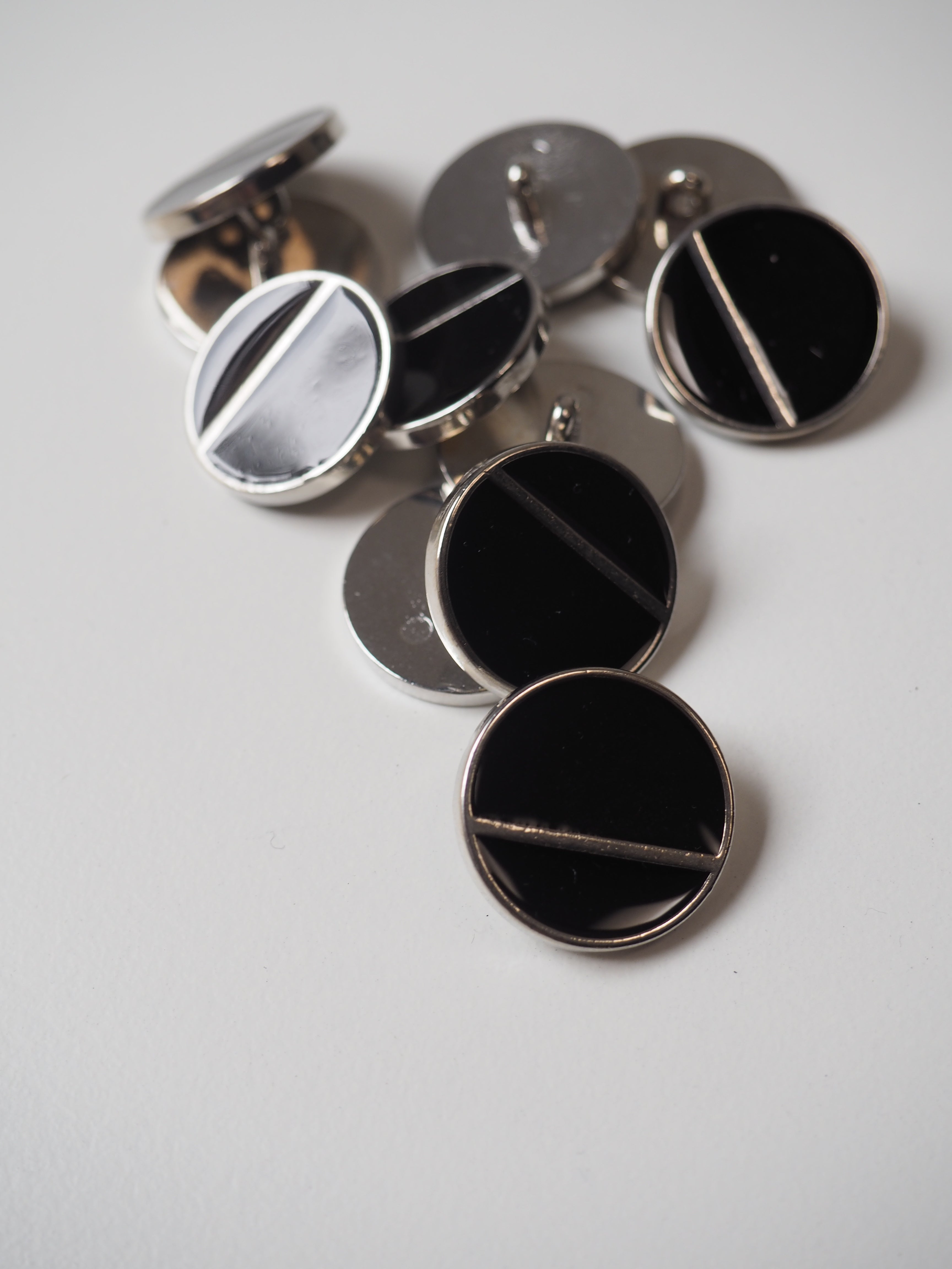 Black Enamel + Silver Metal Shank Button 20mm The New Craft House Black Enamel + Silver Metal Shank Button 20mm The New Craft House