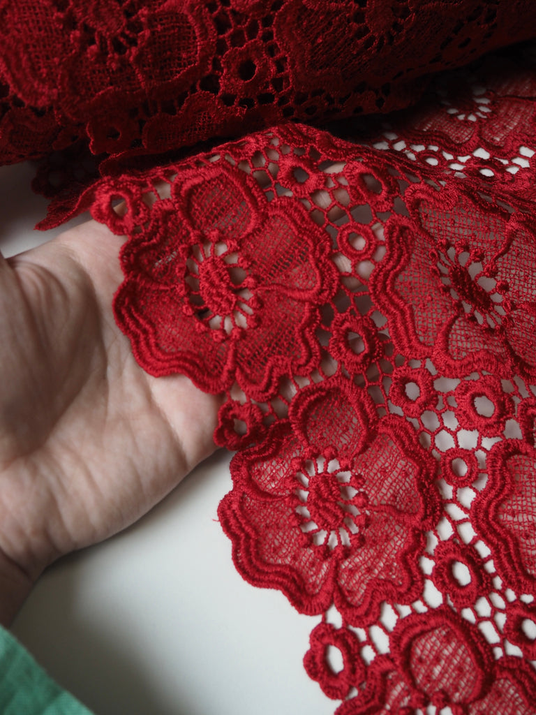 Red Dahlia Satin Guipure Lace