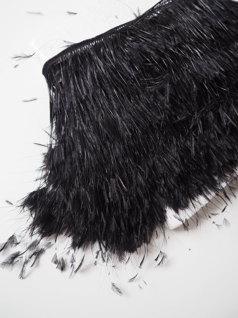 Black Long Trimmed Ostrich Feather Fringing