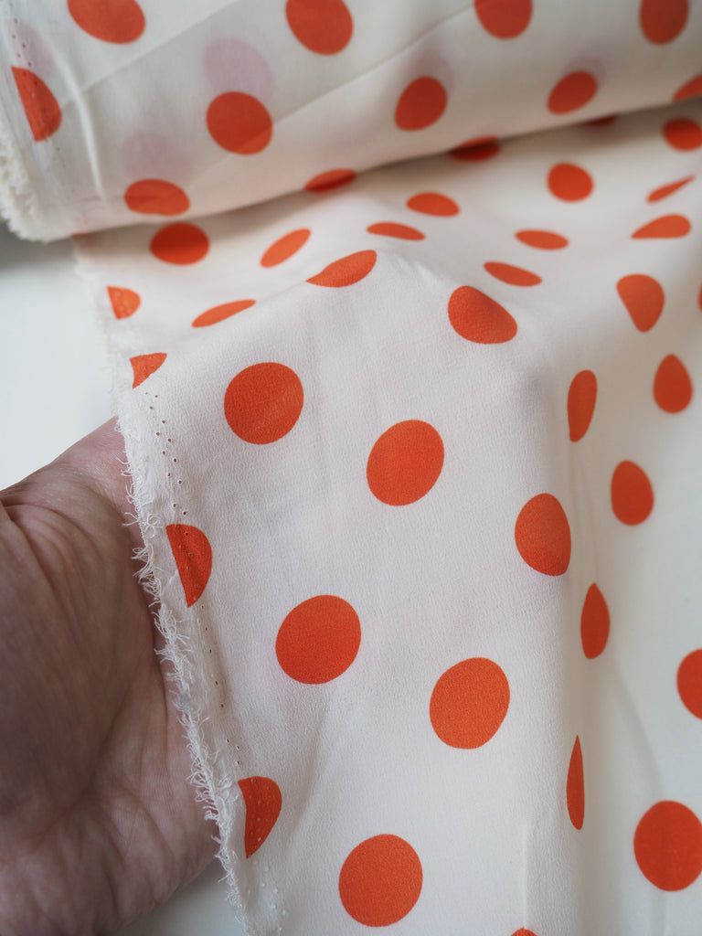 Orange Dot Silk Crepe de Chine