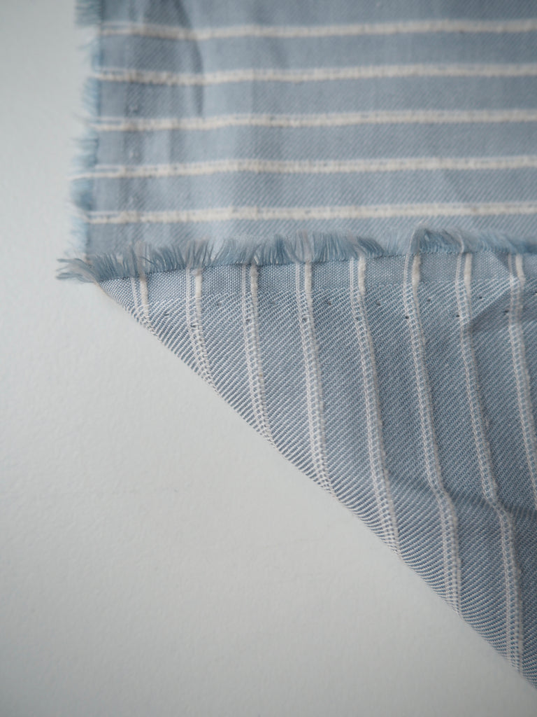 Chenille Stripe Pale Blue Cotton Twill