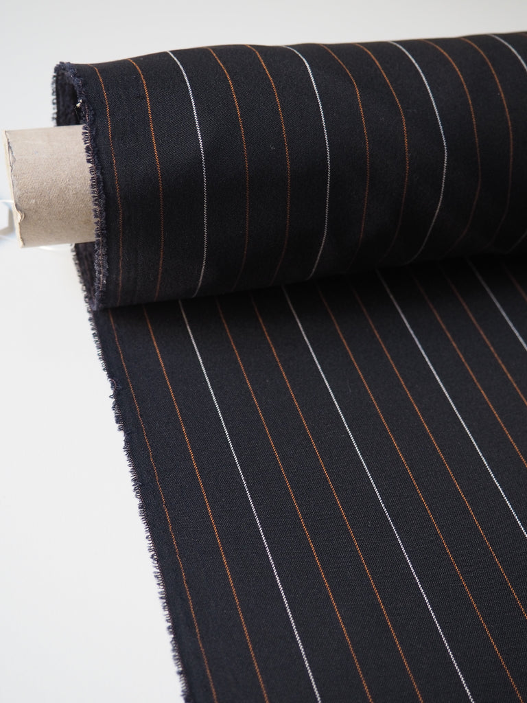 Navy + Rust Stripe Stretch Wool Suiting