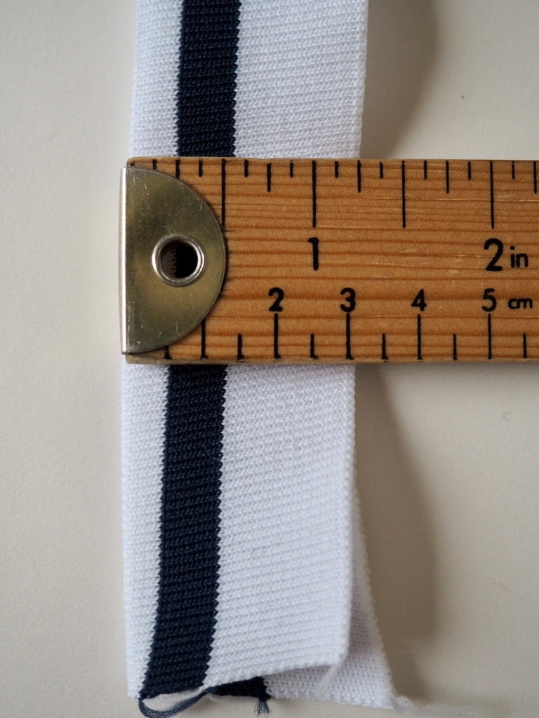 White with Navy Blue Stripe Double Ribbed Cuff 3.25cm