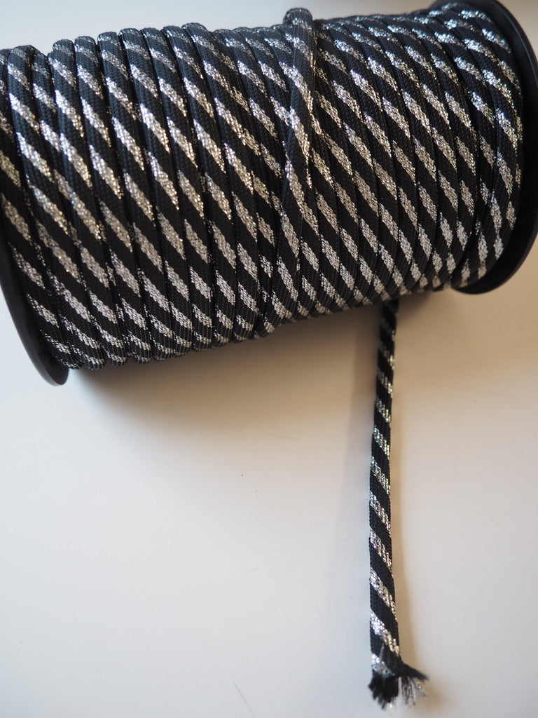 Silver and Black Metallic Stripe Cord 6mm